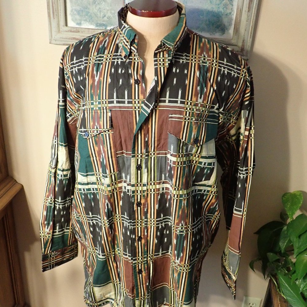 Vtg Western Signatures by Eds West Cotton Long Sleeve Shirt Southwest Cowboy NWT